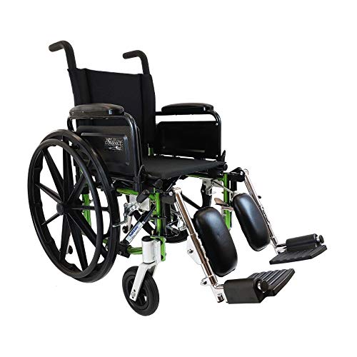 Tuffcare Pediatric Lightweight Wheelchair - Compact Series Ultra Light K0009 - Swing Back Full Arms with Detachable Legrests (Green Apple, 16