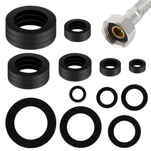 Rubber Hose Washer 24pcs Plastic Flat O-ring Gasket, Tap Sealing Rings Hose Rubber Shower Hose Washers Tap Connector Washers for Connecting for Pipes, Faucets, Mechanical Repair (6 size)