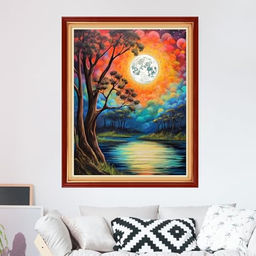 Image of Foxdiviy Stamped Cross Stitch Kits for Beginners Full Range of Cross Stitching 11 CT Printed Cross Stitch Kits for Adults Cross Stitch Patterns Needlepoint Kits-Night Moon Scenery 16x20 inch