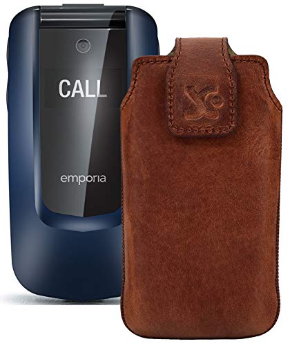 Suncase Original Tasche kompatibel mit Emporia Comfort Hülle Leder Etui Handytasche Ledertasche Schutzhülle Hülle in antik Coffee