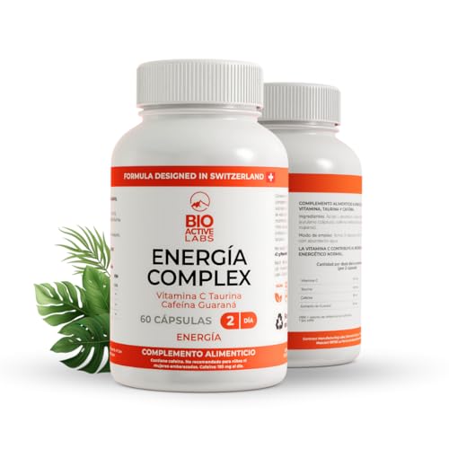 Complejo Multivitaminico Energetico de Cafeina Natural - Taurina Aminoacido Esencial para Concentracion - Vitamina C Anti Estres Natural - Suplemento de Cafeina y Guarana para Energia