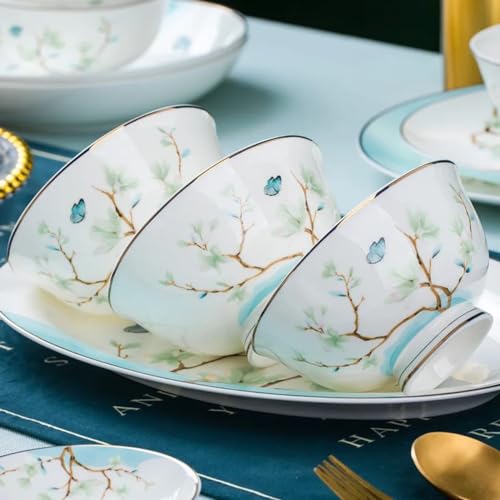 Zestaw zastawy stołowej z porcelany kostnej, 60 sztuk, biały wzór kwiatu magnolii, lekka luksusowa ceramiczna miska, naczynie i zestaw talerzy