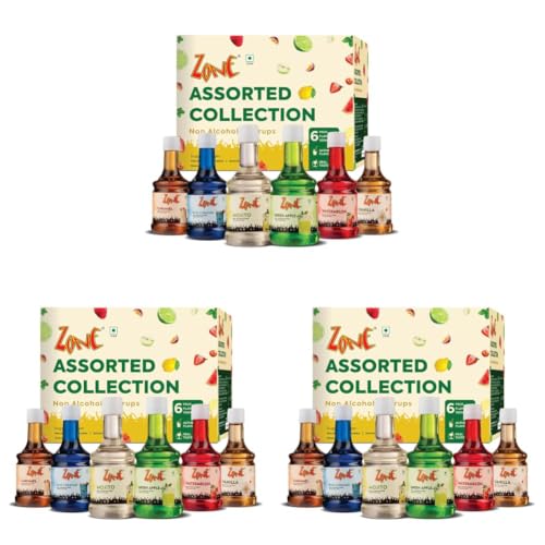 Image of Zone Assorted Syrup Combo Box | 6 Premium Flavoured Syrups (6 x 100ml) | Mocktail, Cocktail, Milkshake, Smoothie, Dessert & Fusion Recipe Mixers | Caramel, Blue Curacao, Mojito, Green Apple, Watermelon & Vanilla | Ideal for Cafes, Startups & Gifting