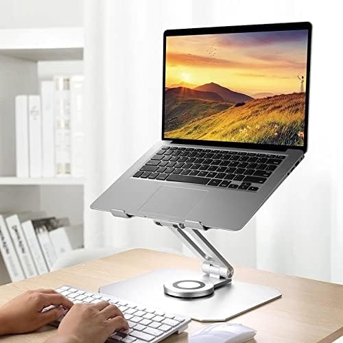 Laptop Stand Adjustable Laptop Stand with 360 Rotating Base Ergonomic Aluminum Laptop Riser Holder Foldable All Laptops 10-17" Laptop Stand for Bed (Size : Silver) image 5