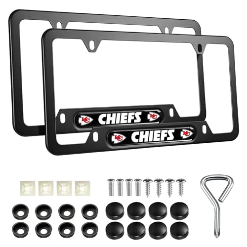2PCS Black License Plate Frames Premium Aluminum Alloy Weather Proof License Plate Covers with Screw Caps Cover Set