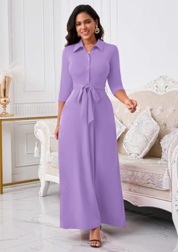 Image of Runwind Women Church Maxi Dresses 3 /4 Sleeve Button Down Print Casual Office Dress African