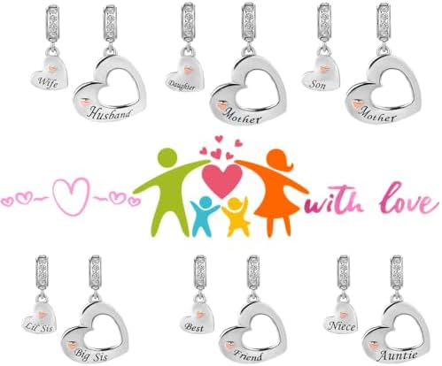 MiniJewelry Ciondolo A Cuore Con Scritte Personalizzate – Perfetto Per Bracciali E Collane. Regalo Per Mamma, Nonna, Sorella, Moglie, Figlia.