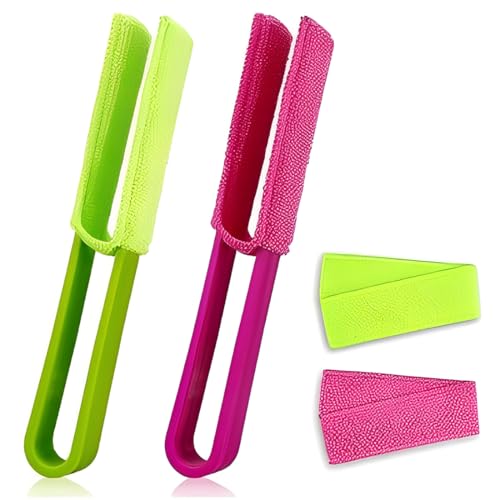 KEWUF Cepillo Limpiador de Radiadores de 2 Piezas Cepillo Limpiador de Persianas con 2 Paños de Limpieza de Microfibra Reemplazables para Persianas, Aire Acondicionado y Radiadores