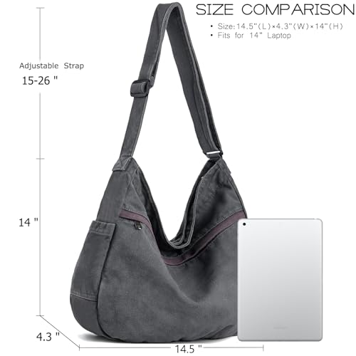 Image of Canvas Hobo Crossbody Shoulder Tote Bag for Women and Men Large Purse Messenger Bag Travel Work Shopping