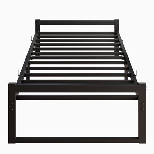 VECOCHO Bett90x200 cm,Bettgestell 90x200 mit Lattenrost aus Metall,Metallbett 90x200 cm mit Stauraum-32cm Hoch,Gästebett Doppelbett KeinBoxspringbett Erforderlich,Schwarz Bettrahmen