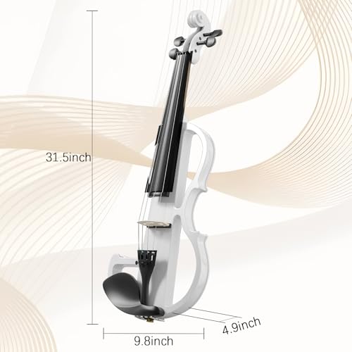 Image of Electric Violin 4 /4 Kit,Full Size Beginner Violin for Adults,Students,with Case,Bow, Headphones,and Connecting Line,White