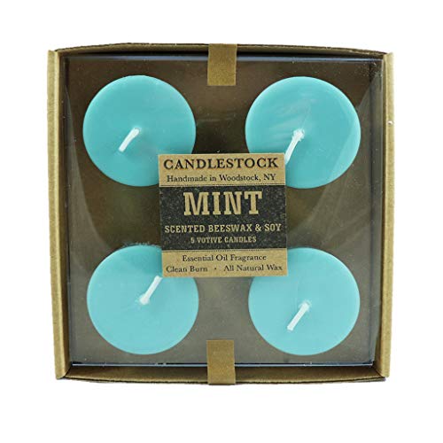 Candlestock Handmade Pure Beeswax and Soy Wax Essential Oil Scented Votive Candle - 5 Pack All Natural Scented Votive Candles - Mint (Blue)