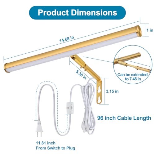 Image of LED Picture Lights for Paintings Plug in, Adjustable Art Light Gallery Wall Light for Display Art Work, 14 Inch 4W 3000K Warm White, Gold Finish CRI90+, ETL Listed (Pack of 2)