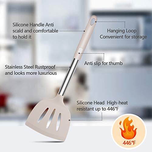 Silicone Cooking Utensil Set, Taiker Kitchen Cooking Utensils Set, Non-stick & Heat Resistant Silicone Cookware, BPA Free Non-Toxic Cooking Utensils, Kitchen Tools (Khaki)