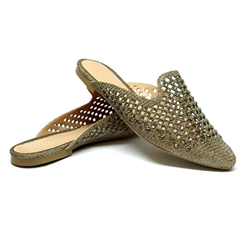 Sapatilha Mule Feminino Rasteira Sandália Diamantada (38, Dourada)