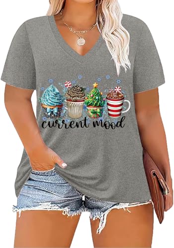 Image of ForHailey Women's Plus Size Short Sleeve Tee Shirt V Neck Basic Ladies Loose Fit T Shirt 1X-5X