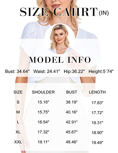 Shealles Shrugs For Women Short Sleeve Shrug Cropped Bolero Open Front Chiffon Cardigan For Evening Dress White #TOP4