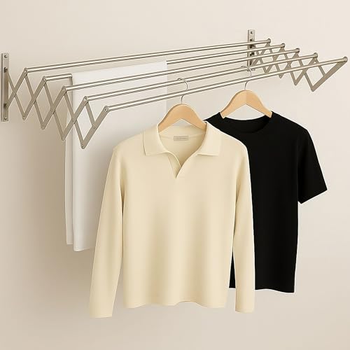 Genérico Tendedero Extensible Pared Exterior Acero Inoxidable Ahorra Espacio Retráctil Plegable Tenderete Tendal Compacto Toallas Ropa Lavandería Balcón Baño Diseño Moderno Resistente Diario (100cm)