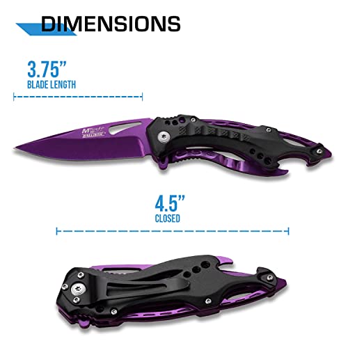 mtech usa folding knife 375-inch half-serrated blade titanium coating glass breaker pocket clip