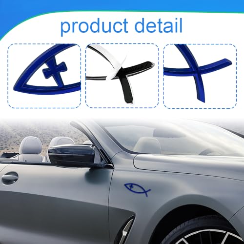 Image of Christian Cross Fish Auto Emblem, Jesus Fish Car Emblem, Weatherproof Christian Symbol Ichthus Cross Decal, Chrome Sliver Badge Bumper Stickers Car Accessories Fit for Most Vehicles (Blue)