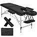 Produktbild TecTake 801044 Massageliege klappbar und höhenverstellbar, Aluminium Massagetisch mit 2 Zonen, Kopf- und Armstütze, Mobile Massagebank inkl. Tasche, Voll- und Halbrolle (Schwarz | Nr. 404600)