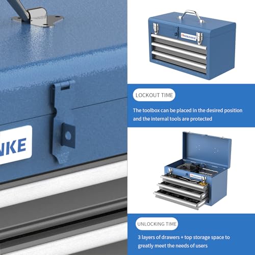 Image of LARBANKE Tool Chest with 3 Drawers and Top Storage Tray,Tool Box Cabinet with Steel Safety Lock,Drawer Tool Box with Ball Bearing Slides for Garages,Warehouses, Repair Shops and Homes