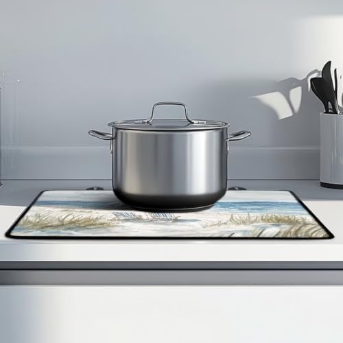 Image of Glass Ceramic Top Stove Cover Foldable Flat Cooktop Cover Mat Anti-Scratch Induction Stove Top Protector Mat Range Covers for Electric Stove, 29 x 21 Inch, Beach Chair Sailboat
