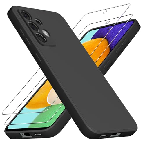 Vauki Cover Compatibile con Samsung Galaxy A52 5G/4G con 2 Pezzi Pellicola Vetro Temperato, Gomma Gel di Silicone Liquida Antiurto Anti-Scratch Custodia - Nero