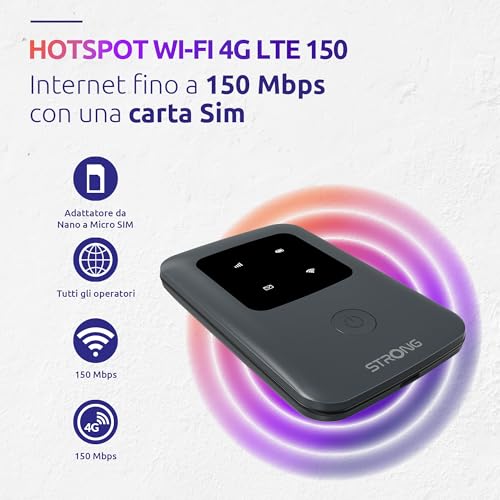 STRONG - Router Wifi 4G Hotspot - Saponetta - Fino a 150 Mbps 4G e Wifi - Batteria ricaricabile - Funziona con tutti i tipi di SIM - Condivisione della rete dati - Facile da installare - Nero - Router - Immagine 3