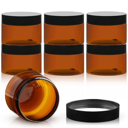 TUZAZO 4 Oz Amber Plastic Cosmetic Jars Leak Proof Small Container with lids for Cream Lotion Powder Ointments Beauty Products 6 Pcs