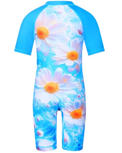 Image of TFJH E Short Sleeve Girls Swimsuits UV 50+ One Pieces Zipper 2-14Y | From beach vacations and pool parties to cruises and water parks, this colorful floral swimsuit is her summer favorite