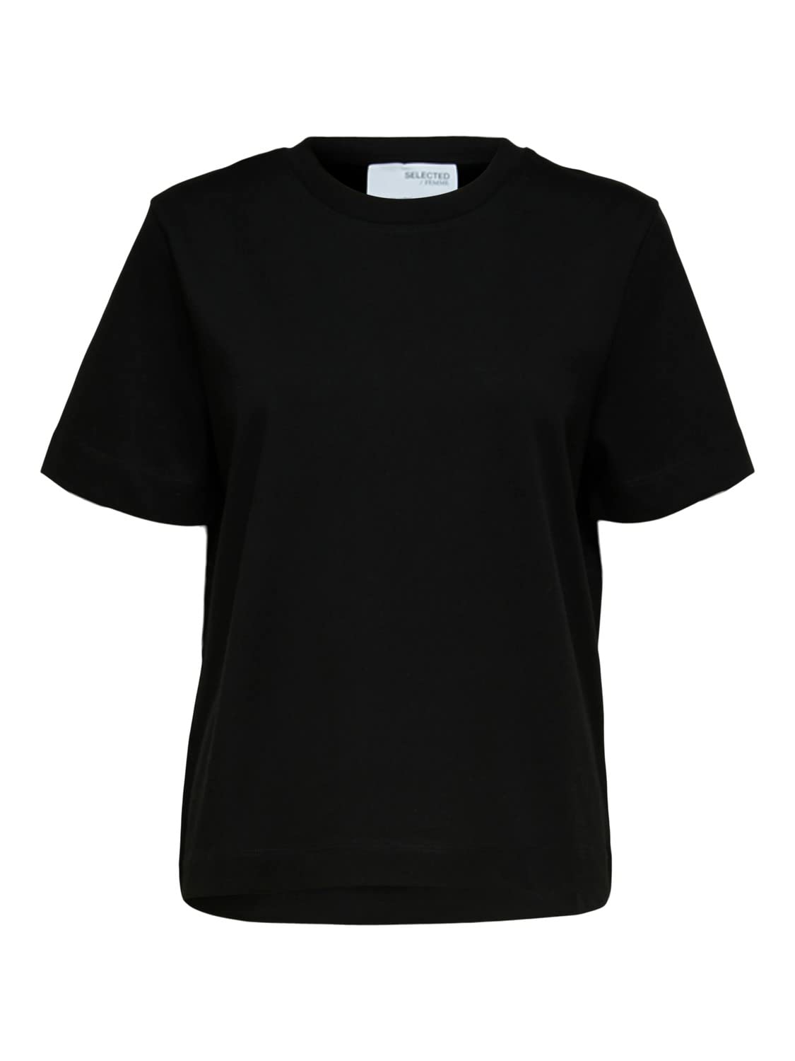 SELECTED FEMME Womens Slfessential Boxy Tee Noos T-Shirt, Black, XL UK