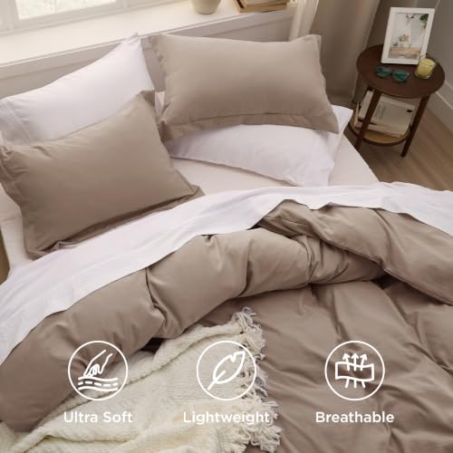 Image of Bedsure Prewashed Duvet Cover Full, Cotton-Like Soft Bedding Set, Khaki | Ultra Soft, Relaxed Texture, 80 inchx90 inch Breathable Comfort, Hidden Zipper, 8 Corner Ties, Easy Care, OEKO-TEX, Year-Round Use