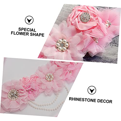 BESPORTBLE Shower Maternity Waistband Party Dress Accessory with Pink Floral Pearls Rhinestone Bridal Belt Decorative Girdle for Wedding Bride4