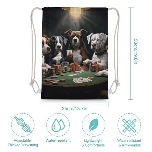 Canvas Drawstring Backpacks Playing Poker Dogs Sports Gym Pull String Bags Lightweight for Men Women2