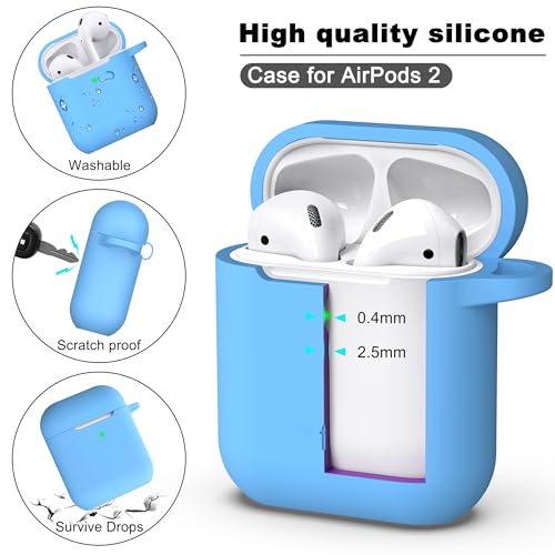 Image of AirPods Case Cover with Keychain, Full Protective Silicone AirPods Accessories Skin Cover for Women Girl with Apple AirPods Wireless Charging Case,Front LED Visible-Light Blue