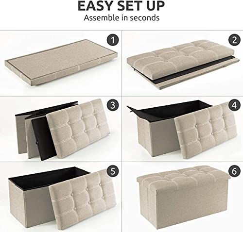 Image of ABTRIX WITH AB 30 inches Storage Ottoman Bench, Foldable Footrest Shoe Bench with 80L Storage Space, End of Bed Storage Seat, Support 150kg, Linen Fabric, Beige