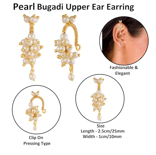 Image of VAMA FASHIONS 18K Gold Plated Anti Tarnish Half Moon Peacock Shape Traditional Maharashtrian Press on Bugadi Upper Ear Clip on Earrings For Women & Girls