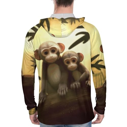 Men's Sun Shirts UPF 50+ Rash Guard Long Sleeve Sun Protection Hoodie Cute Couple Monkey Lightweight Shirt XL White3