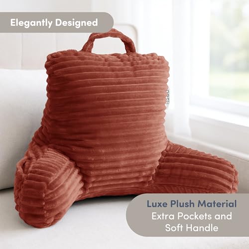 Image of Nestl Reading Pillow for Kids & Teens with Shredded Memory Foam, Luxe Cut Plush Backrest Pillows for Reading and Gaming, For use on Couch, Bed, Floor, Adjustable Support with Washable Cover Misty Rose