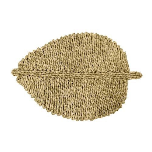 Maklaine Leaf Natural Seagrass Placemats, Set of 4, Handmade by Artisans, Bold Leaf Shape, Eco-Friendly Organic Design, Natural Dining Table Decor, Mix and Match for Unique Tablescapes
