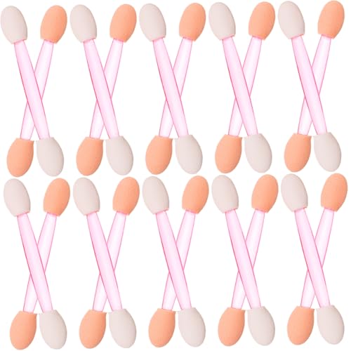 GOOHOCHY 100個 使い捨て両頭アイシャドウブラシ 耐久性素材 軽量携帯可能 女性向けアイメイクツール まぶたに優しい滑らかな塗感