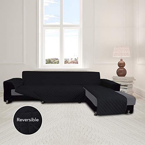 Image of Easy-Going Sofa Slipcover L Shape Sofa Cover Sectional Couch Cover Chaise Lounge Slip Cover Reversible Sofa Cover Furniture Protector Cover for Pets Kids Children Dog Cat (Small,Black /Black)
