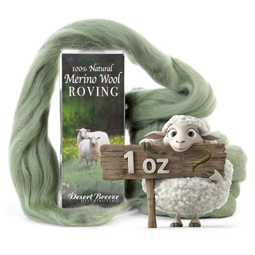 Image of 100% Natural Merino Wool Roving - Premium Combed Top Merino Roving Wool - Tapestry, Spinning, Wet Felting & Needle Felting Supplies - 21.5 Micron - 1 oz - Nature & Ocean, Color Ivy Green