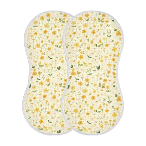 Small Yellow Flowers Cotton Muslin Baby Burp Cloths Good Absorbent Baby Rags for Unisex boy and Girl Set of 2, 22x11in