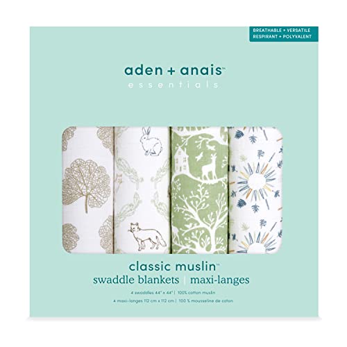 Image of aden + anais Essentials Muslin Swaddle Blankets for Baby Girls and Boys, Newborn Receiving Blanket for Swaddling, 100% Cotton Baby Swaddle Wrap, 4 Pack, Harmony