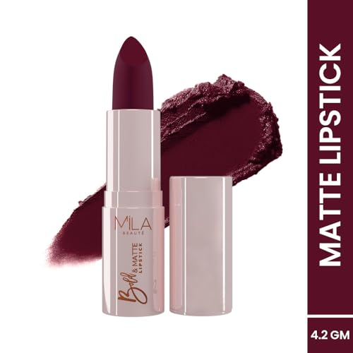 Image of Mila Beaute Bold & Matte Long-Lasting Lipstick | Highly Pigmented Soft Matte Finish | Lightweight & Hydrating with Jojoba Oil | Shade - (Night Out 4.2g) (Pack of 2)