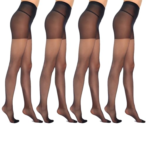 Mayoii 4 Pairs 20 Denier Black Tights – High Waist Sheer Tights for Women with Reinforced Toes, Lightweight & Breathable Pantyhose (UK, Alpha, One Size, Regular, Regular, Black【75-90kg】)