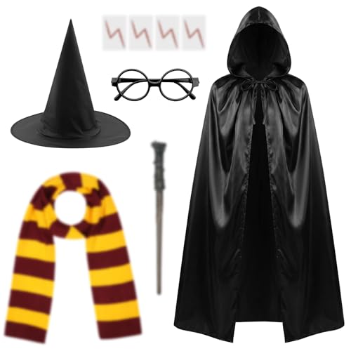 AUYAO Costume de Magicien Robe de Magicien, 9Pcs Ensemble de Cape à Capuchon, Déguisement de Cape Sorcier Adulte Enfant Unisexe, Cosplay Costume Cape Longue...