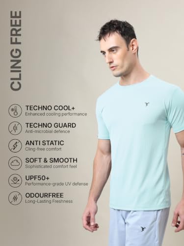 Image of TECHNOSPORT Men's Slim Fit Polyester Activewear Sports T-Shirt with Moisture-Wicking Comfort for Workout, Running & Gym